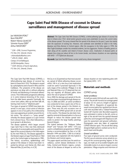 Cape Saint Paul Wilt Disease of Coconut in Ghana: Surveillance and Management of Disease Spread