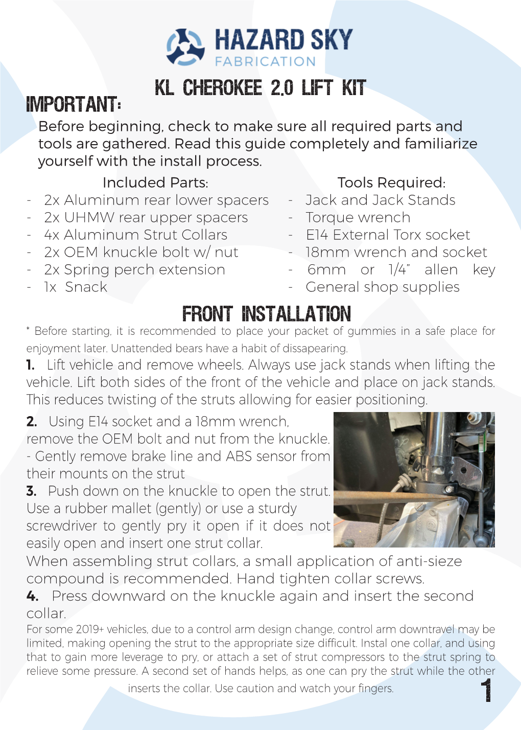 KL Cherokee 2.0 Lift Kit Important: Before Beginning, Check to Make Sure All Required Parts and Tools Are Gathered