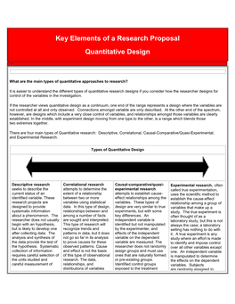 Key Elements of a Research Proposal Quantitative Design