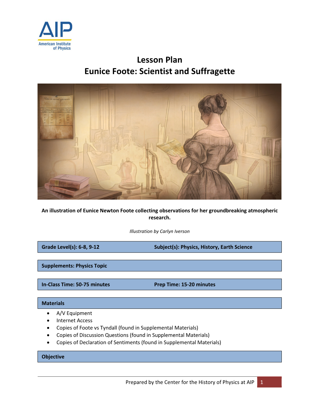 Lesson Plan Eunice Foote: Scientist and Suffragette