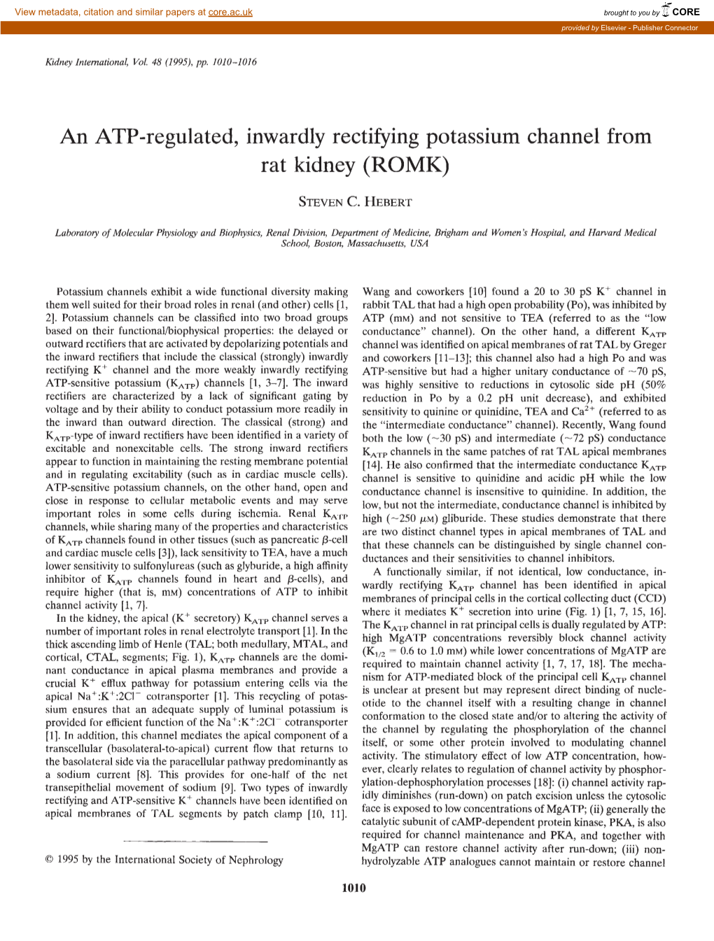 An ATP-Regulated, Inwardly Rectifying Potassium Channel from Rat Kidney (ROMK)