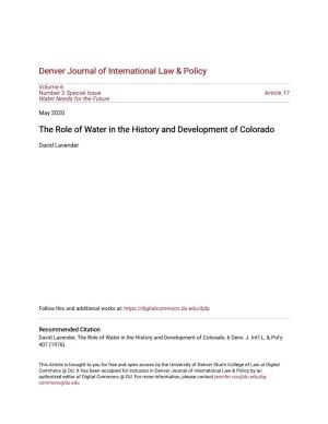 The Role of Water in the History and Development of Colorado