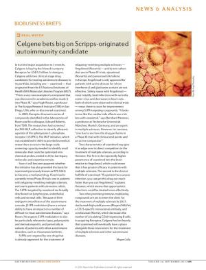 Celgene Bets Big on Scripps-Originated Autoimmunity Candidate