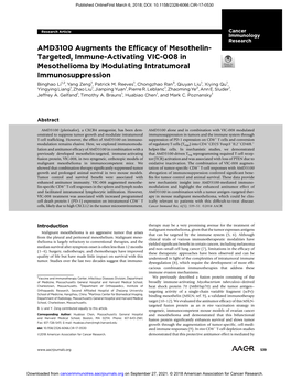 AMD3100 Augments the Efficacy of Mesothelin-Targeted, Immune-Activating VIC-008 in Mesothelioma by Modulating Intratumoral Immunosuppression