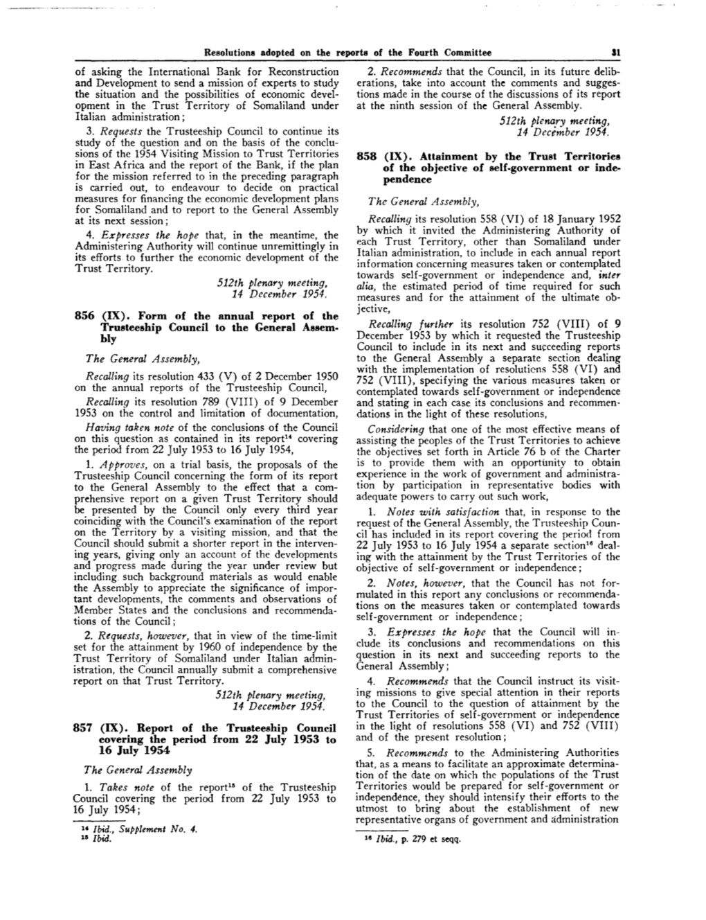 Form of the Annual Report of the Trusteeship Council