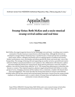 Swamp Sistas: Beth Mckee and a Socio-Musical Swamp Revival Online and Real Time