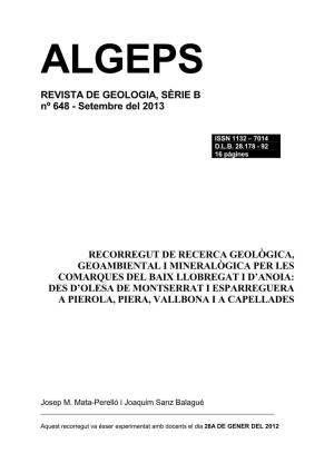 Recorregut De Recerca Geològica I Mineralògica Per Les Comarques Del Baix Llobregat I Del Vallès Occidental