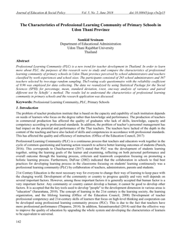 The Characteristics of Professional Learning Community of Primary Schools in Udon Thani Province