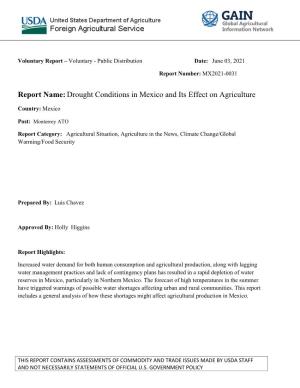 Report Name:Drought Conditions in Mexico and Its Effect on Agriculture