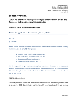 London Hydro Inc. EB‐2012‐0146/EB‐2012‐0380 Responses to Interrogatories Exhibit 1: Administrative Documents March 6, 2013