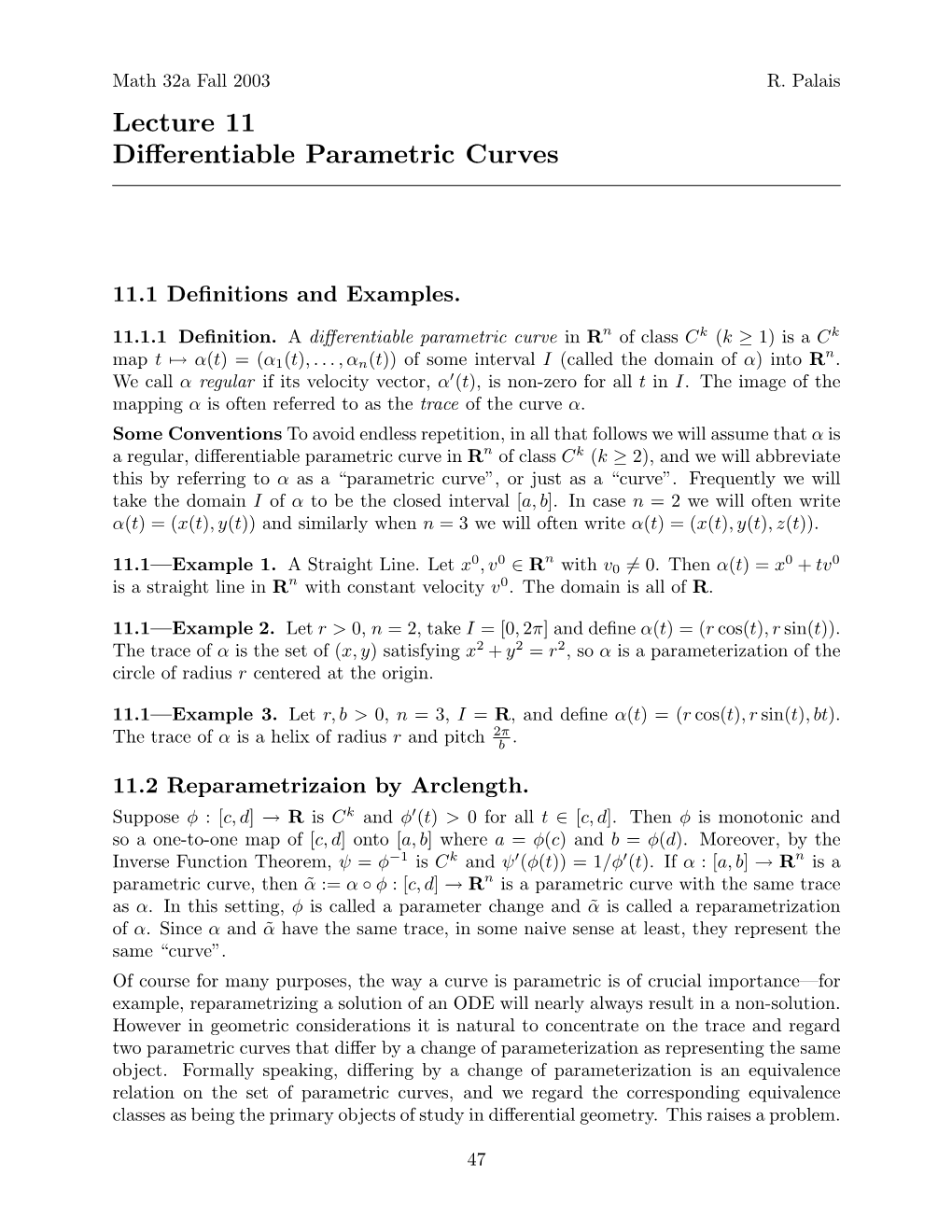 Lecture 11 Differentiable Parametric Curves