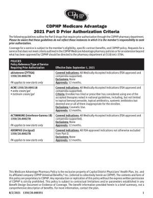 CDPHP Medicare Advantage 2021 Part D Prior Authorization Criteria