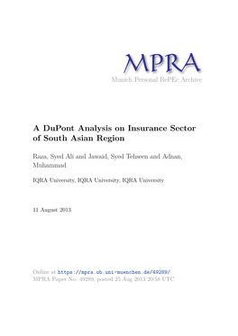 A Dupont Analysis on Insurance Sector of South Asian Region