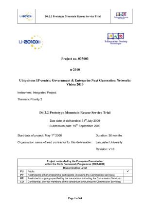 Project No. 035003 U-2010 Ubiquitous IP-Centric Government & Enterprise