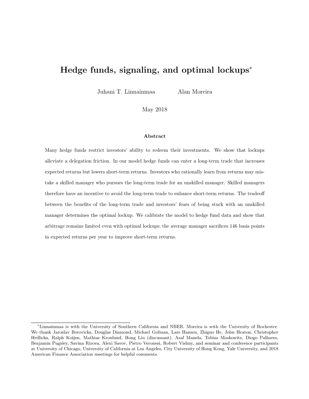 Hedge Funds, Signaling, and Optimal Lockups∗