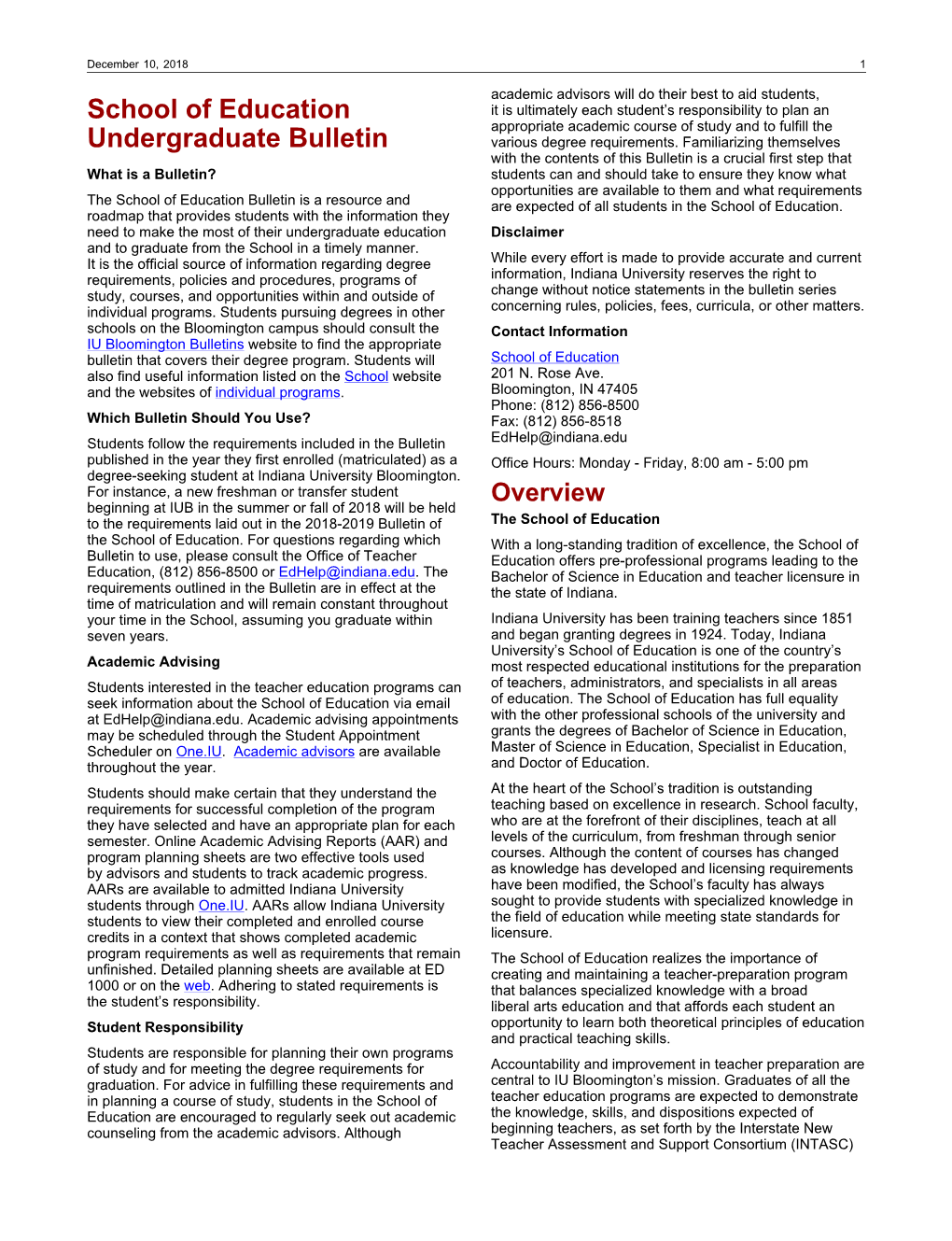 School of Education Undergraduate Bulletin