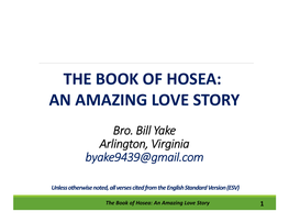 The Book of Hosea: an Amazing Love Story