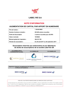 Label'vie S.A Note D'information