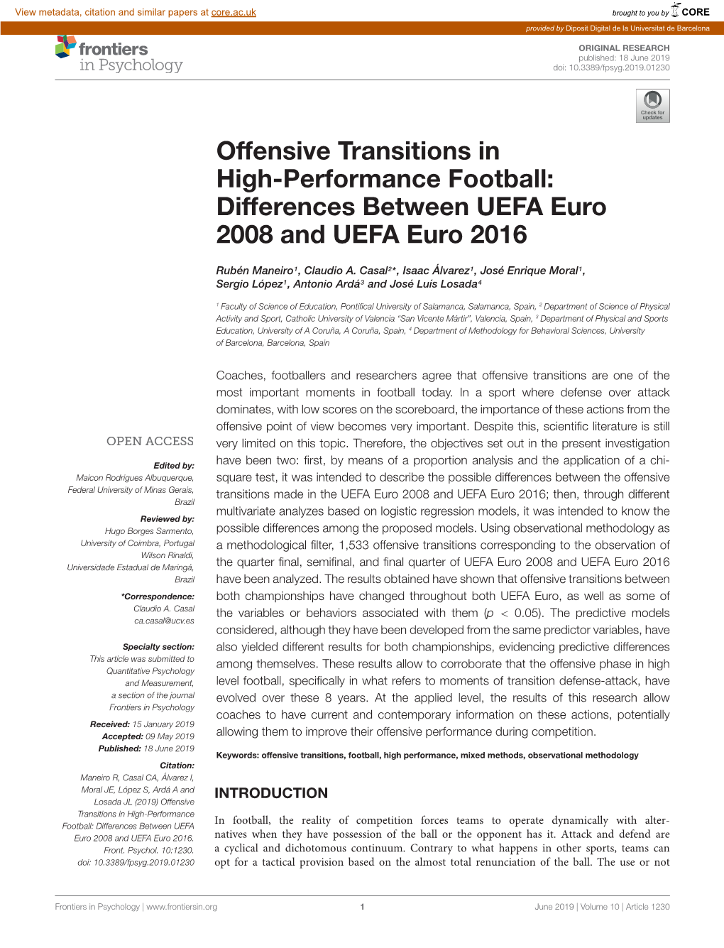 Offensive Transitions in High-Performance Football: Differences Between UEFA Euro 2008 and UEFA Euro 2016