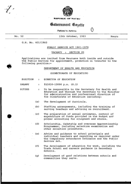 No. 52 12Th October, 1983 Nauru G.N. No. 431/1983 PUBLIC SERVICE