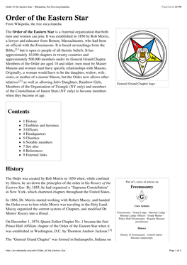 Order of the Eastern Star - Wikipedia, the Free Encyclopedia 7/22/11 11:40 PM Order of the Eastern Star from Wikipedia, the Free Encyclopedia