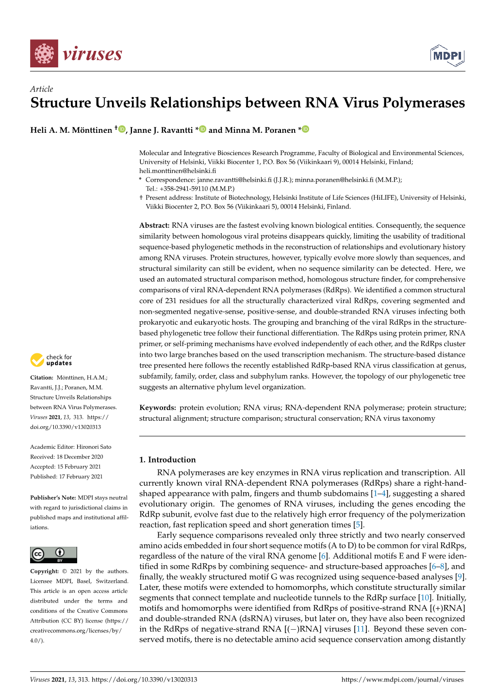 Structure Unveils Relationships Between RNA Virus Polymerases