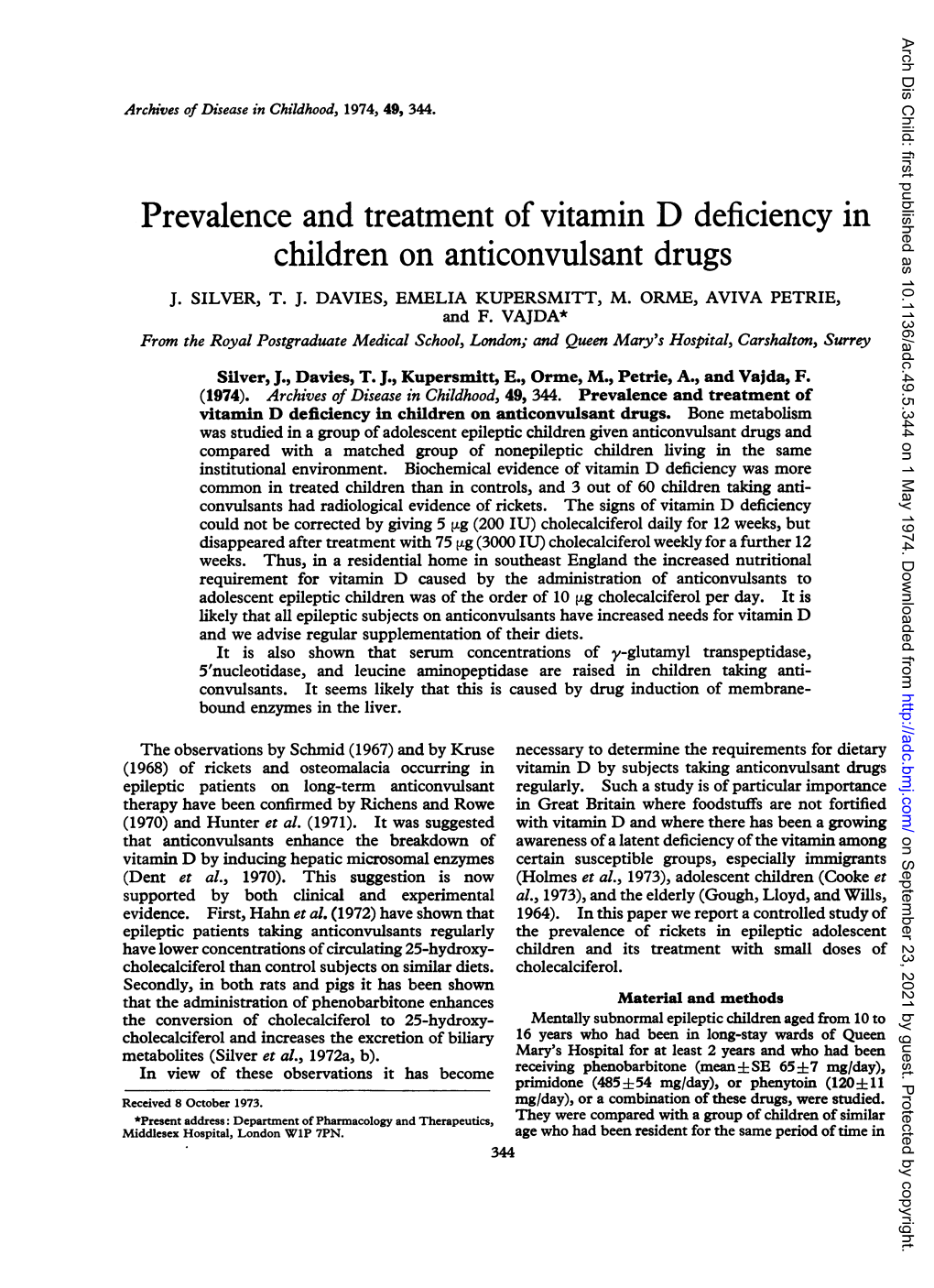 Prevalence and Treatment of Vitamin D Deficiency in Children on Anticonvulsant Drugs J