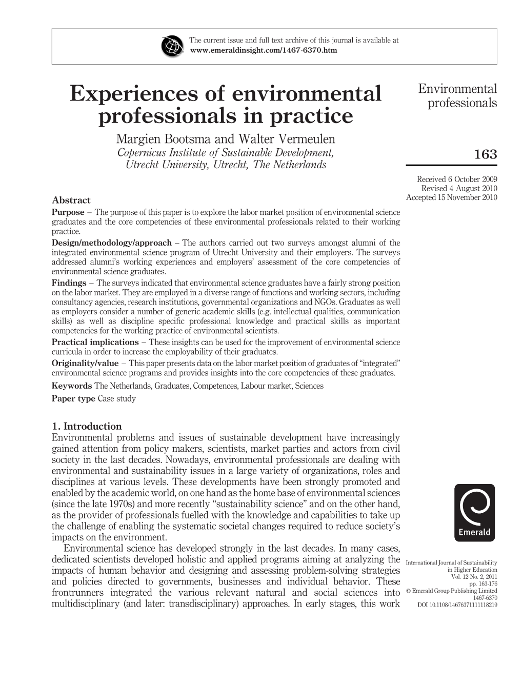 Experiences of Environmental Professionals in Practice