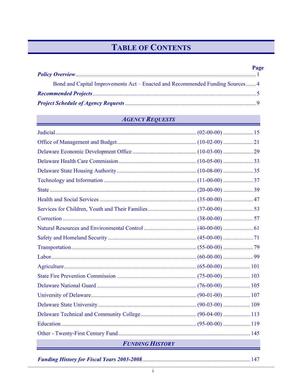 Table of Contents