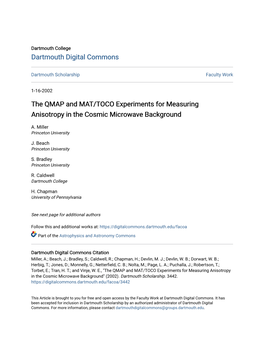 The QMAP and MAT/TOCO Experiments for Measuring Anisotropy in the Cosmic Microwave Background