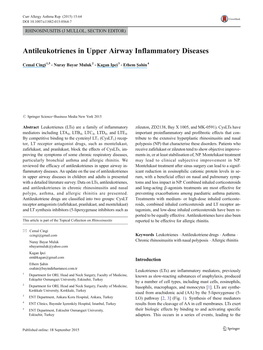 Antileukotrienes in Upper Airway Inflammatory Diseases