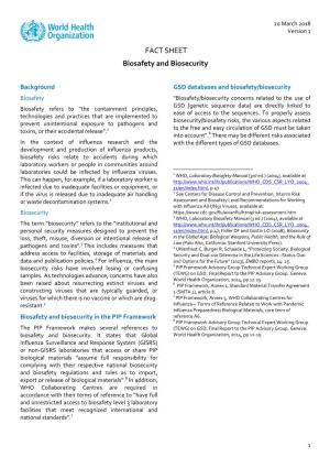 FACT SHEET Biosafety and Biosecurity
