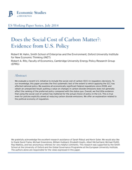Does the Social Cost of Carbon Matter?: Evidence from U.S. Policy
