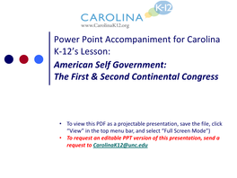 American Self Government: the First & Second Continental Congress