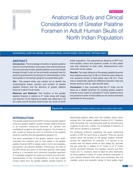 Anatomical Study and Clinical Considerations of Greater Palatine Foramen in Adult Human Skulls of North Indian Population