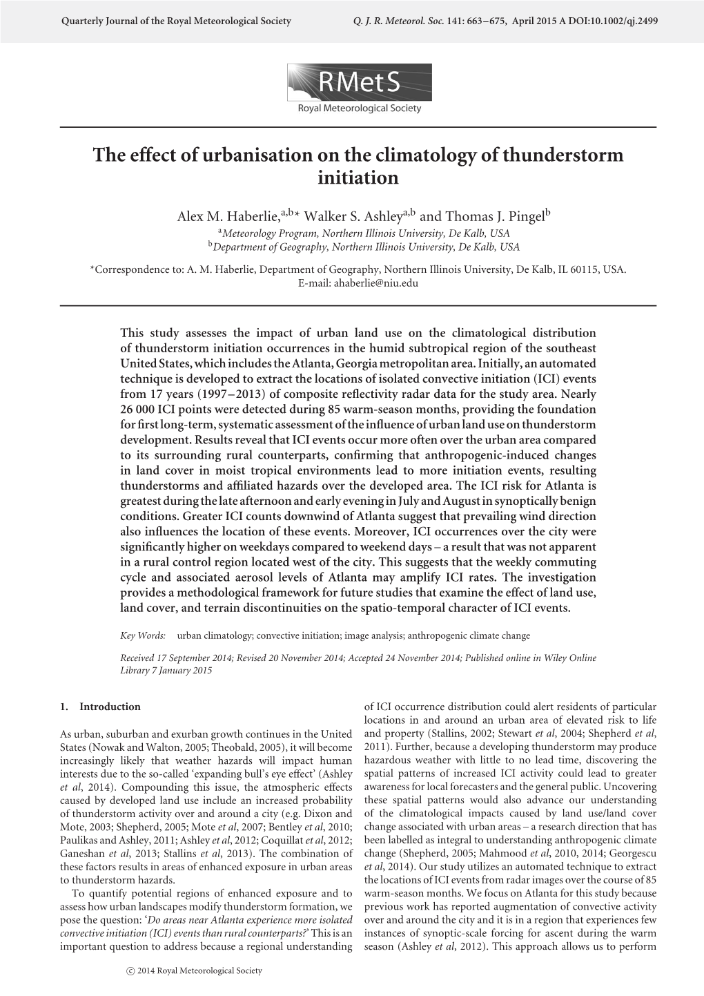 The Effect of Urbanisation on the Climatology of Thunderstorm Initiation