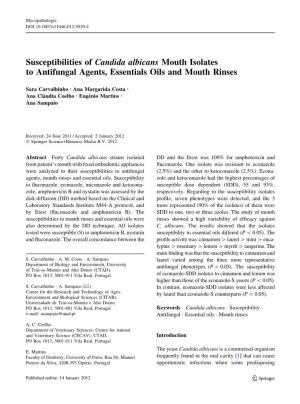 Susceptibilities of Candida Albicans Mouth Isolates to Antifungal Agents, Essentials Oils and Mouth Rinses