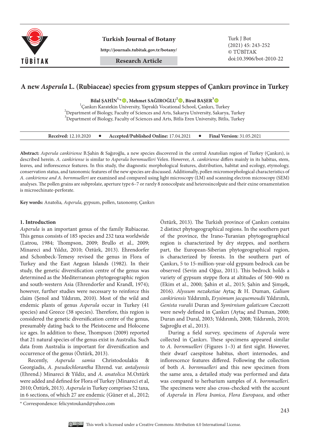 Species from Gypsum Steppes of Çankırı Province in Turkey