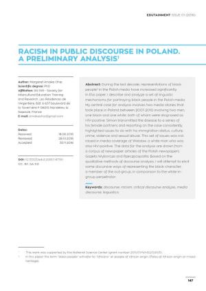 Racism in Public Discourse in Poland. a Preliminary Analysis1