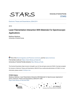 Laser Filamentation Interaction with Materials for Spectroscopic Applications