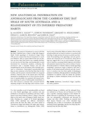 NEW ANATOMICAL INFORMATION on ANOMALOCARIS from the CAMBRIAN EMU BAY SHALE of SOUTH AUSTRALIA and a REASSESSMENT of ITS INFERRED PREDATORY HABITS by ALLISON C