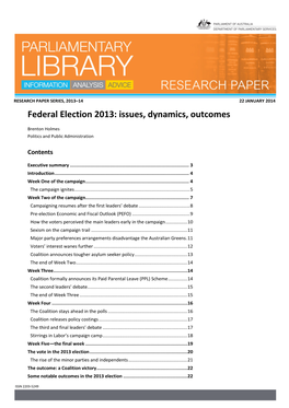 Federal Election 2013: Issues, Dynamics, Outcomes