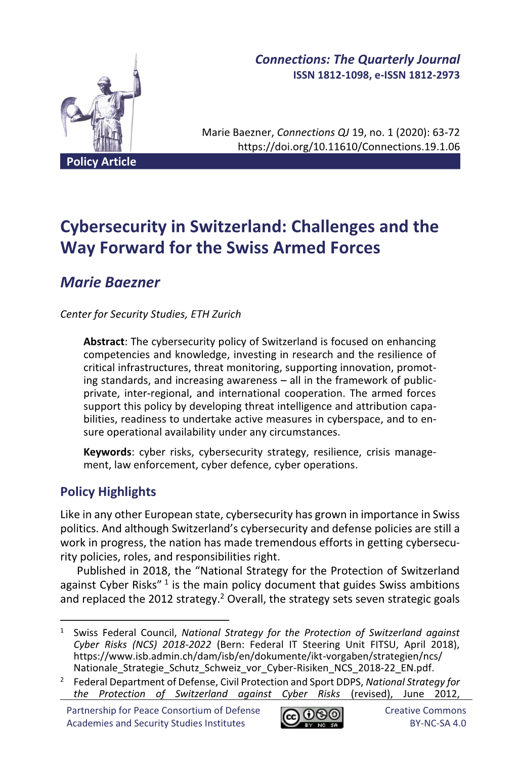 Cybersecurity in Switzerland: Challenges and the Way Forward for the Swiss Armed Forces