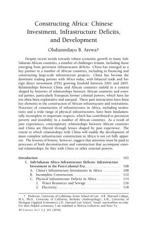 Constructing Africa: Chinese Investment, Infrastructure Deficits, and Development Olufunmilayo B