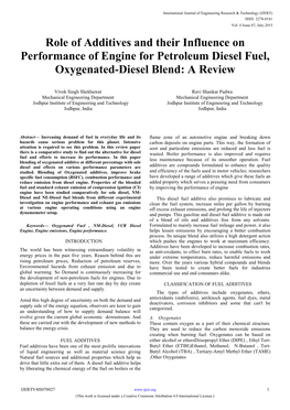 Role of Additives and Their Influence on Performance of Engine for Petroleum Diesel Fuel, Oxygenated-Diesel Blend: a Review