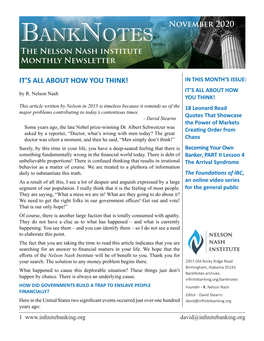 Banknotes - the Nelson Nash Institute Monthly Newsletter - July 2019 November 2020 Banknotes the Nelson Nash Institute Monthly Newsletter