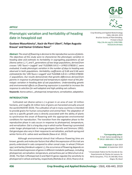 Phenotypic Variation and Heritability of Heading Date in Hexaploid Oat