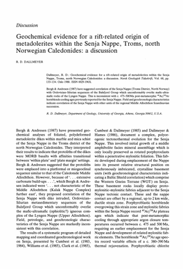 Geochemical Evidence for a Rift-Related Origin of Metadolerites Within the Senja Nappe, Troms, North Norwegian Caledonides: a Discussion