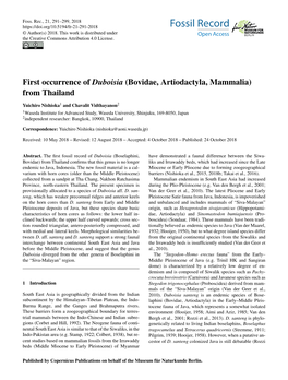 First Occurrence of Duboisia (Bovidae, Artiodactyla, Mammalia) from Thailand