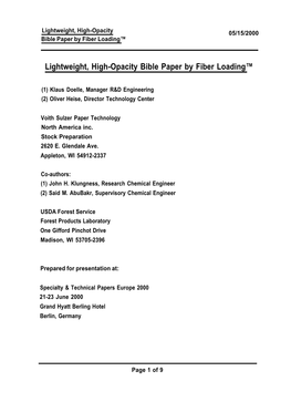 Lightweight, High-Opacity Bible Paper by Fiber Loading™